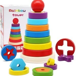 rainbow tower big geometric shape recognition, sorting, stacking and plugging