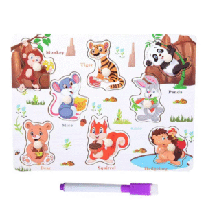 2 in 1 wooden jungle animals puzzle board with whiteboard & marker ? educational toy