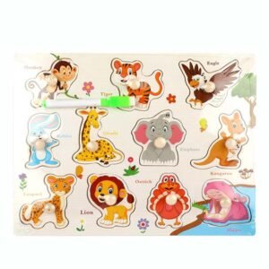 2 in 1 wooden animal puzzle board with whiteboard & marker ? 10 wild animals