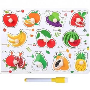 2 in 1 wooden fruits puzzle board with whiteboard & marker ? educational learning toy