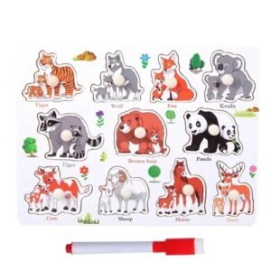2 in 1 wooden jungle animals & babies puzzle board with whiteboard & marker ? educational toy