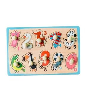 numbers shape in animal theme wooden knob puzzle